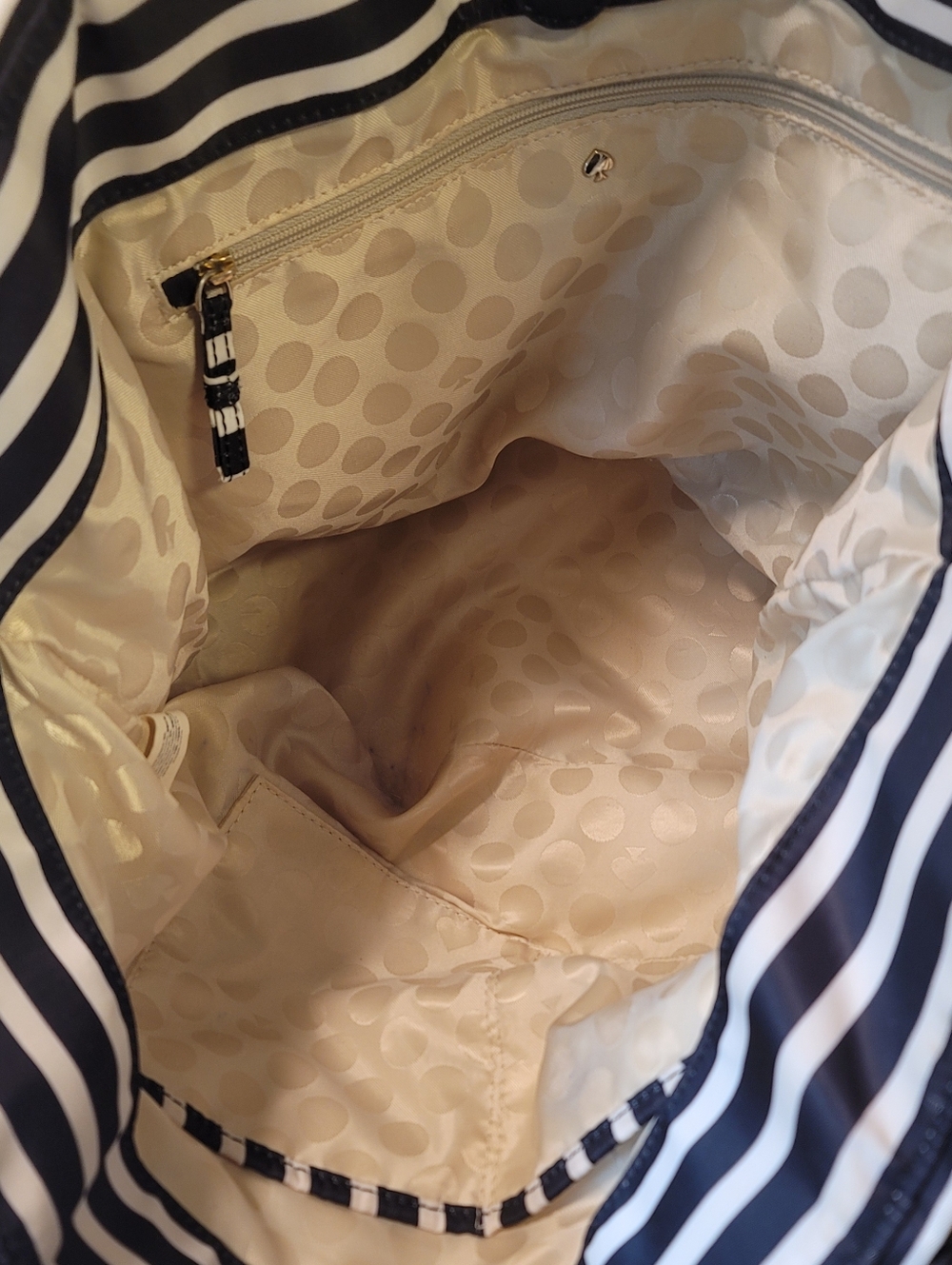 Kate Spade Barbara Black And White Strip Nylon Tote - Picture 4 of 16